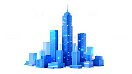 蓝色都市现代建筑模型图