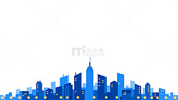 蓝色城市天际线夜景剪影