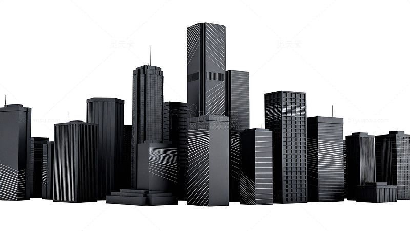 黑灰色调现代城市建筑模型