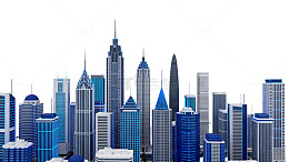 蓝色现代都市天际线建筑模型