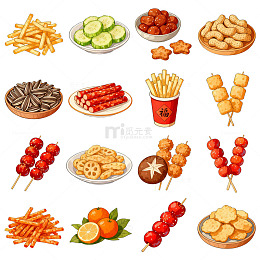多彩小吃美食插画素材