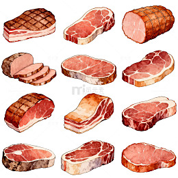 水彩肉类食材插画设计素材