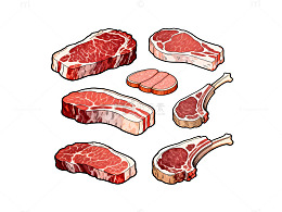 手绘牛排美食插画素材