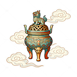 古典香炉插画古风祥云图案