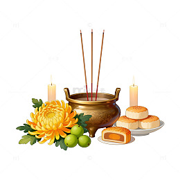 传统节日香炉月饼菊花插画素材