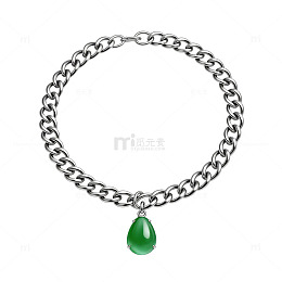 银色链子绿色吊坠项链