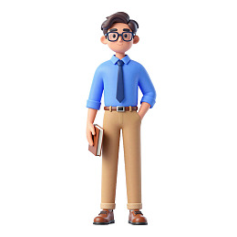 卡通青年手持书本站立