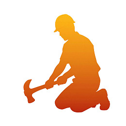 橙色渐变施工者持锤跪姿