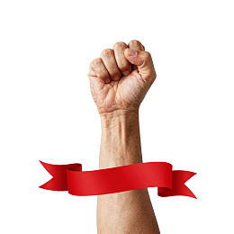 紧握拳头手臂配红色丝带
