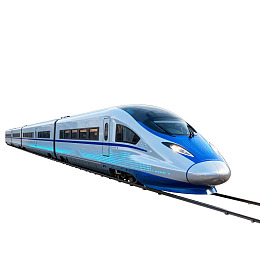 蓝白相高速列车行驶在轨道上