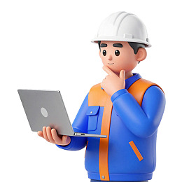 戴安全帽的工人手持笔记本思考