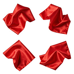 四张红色绸缎褶皱布料特写