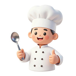 卡通厨师手持勺子竖大拇指