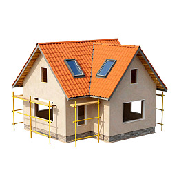 在建房屋带脚手架和太阳能板