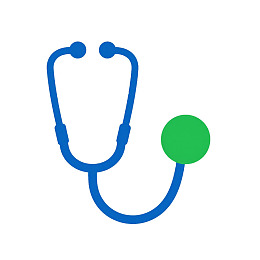 蓝色听诊器与绿色圆点图标