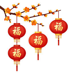 春节红灯笼与梅花枝图片