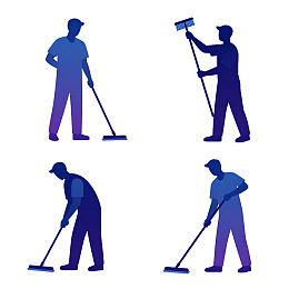 四幅清洁工清扫地面剪影图