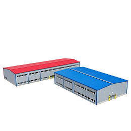 两栋工业厂房建筑模型