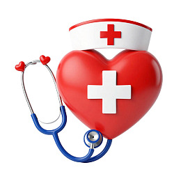 红心护士帽与听诊器医疗图标