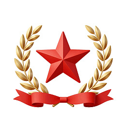 红色五角星配金色花环与丝带