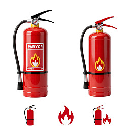 红色灭火器及火焰图标展示
