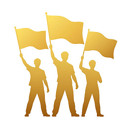 三人举旗金黄色剪影图片