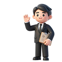 卡通商务男士挥手持文件夹