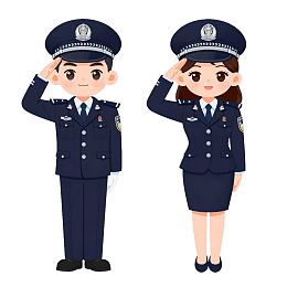 卡通警察男女敬礼形象