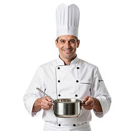 厨师手持锅具微笑图片