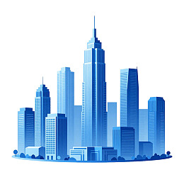 蓝色调城市建筑群景观