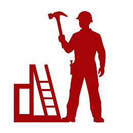 红色剪影建筑工人手持锤子