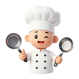 卡通厨师手持锅具微笑