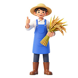 农民手持麦穗竖大拇指