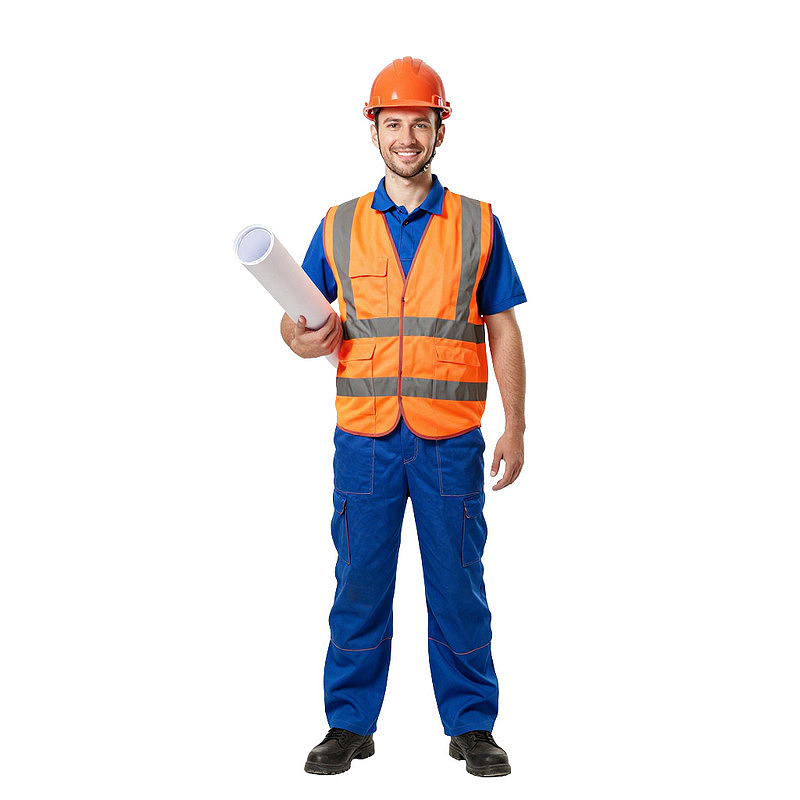戴安全帽的建筑工人手持图纸
