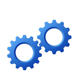 蓝色齿轮图标象征机械协作