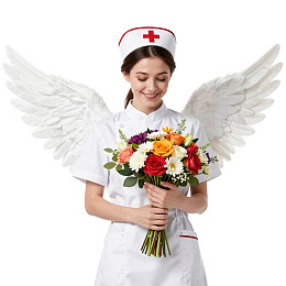 护士天使手持花束微笑