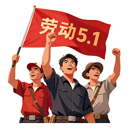 劳动节旗帜高举庆祝场景