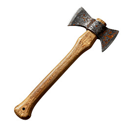 一把带有木质手柄的双面斧头