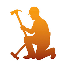 橙色渐变施工者持锤跪姿剪影