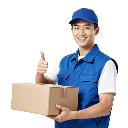 快递员手持包裹竖大拇指