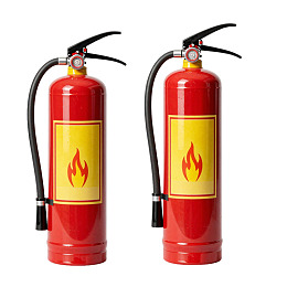 两个红色灭火器并排展示