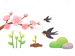春季花开燕子飞翔插画