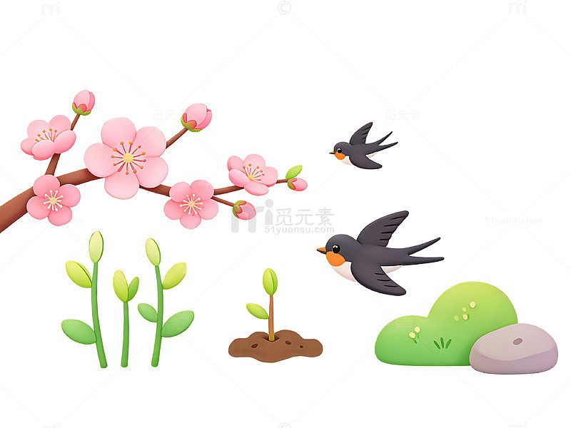 春季花开燕子飞翔插画