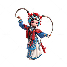 蓝红戏服元素翎子花旦