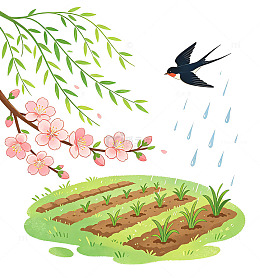 春日农耕燕子花开插画