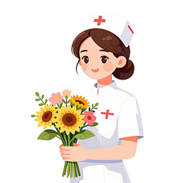 护士手持向日葵花束图片