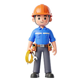 卡通建筑工人手持工具