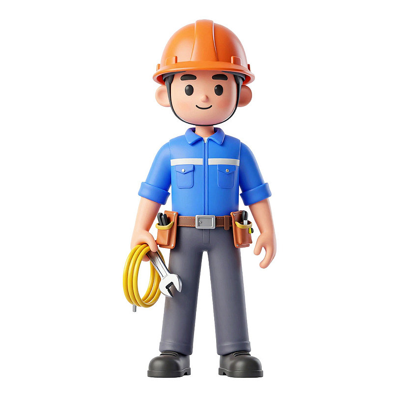 卡通建筑工人手持工具