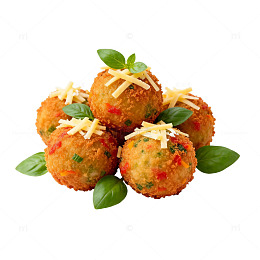 美食炸丸子奶酪绿叶装饰图