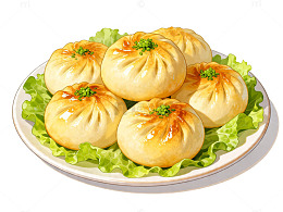 手绘风格包子美食插画设计素材